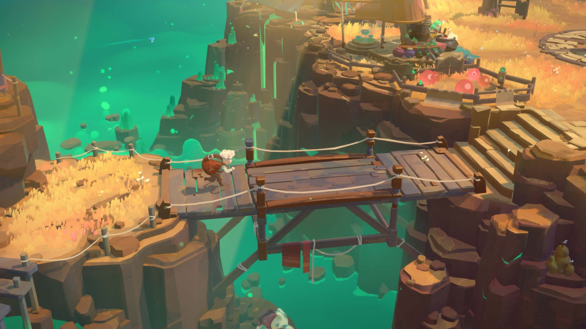 Moonlighter, bridge crossing, wooden bridge, Full HD Desktop Wallpaper