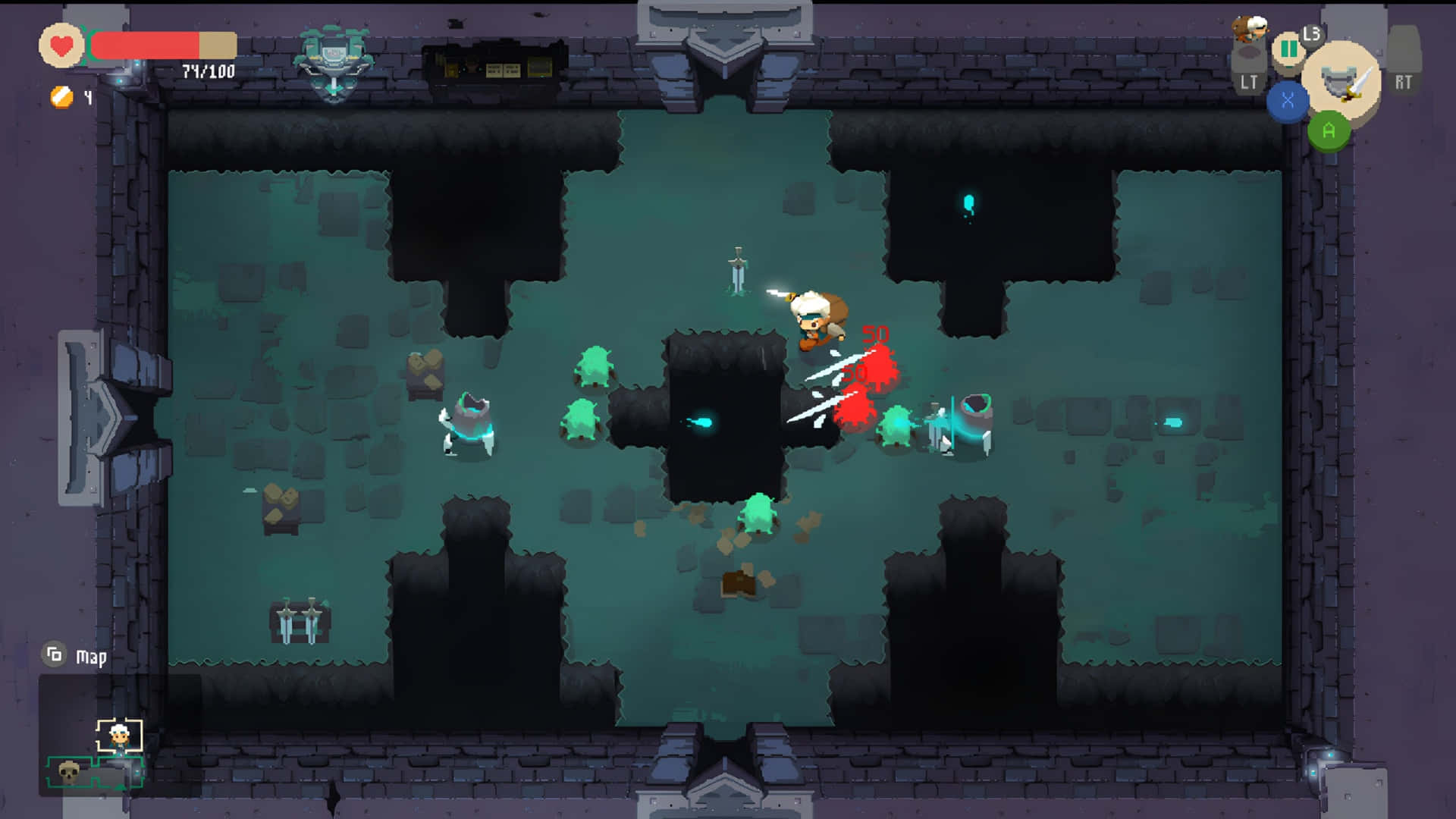 Moonlighter, dungeon, glowing green enemies, Full HD Desktop Wallpaper