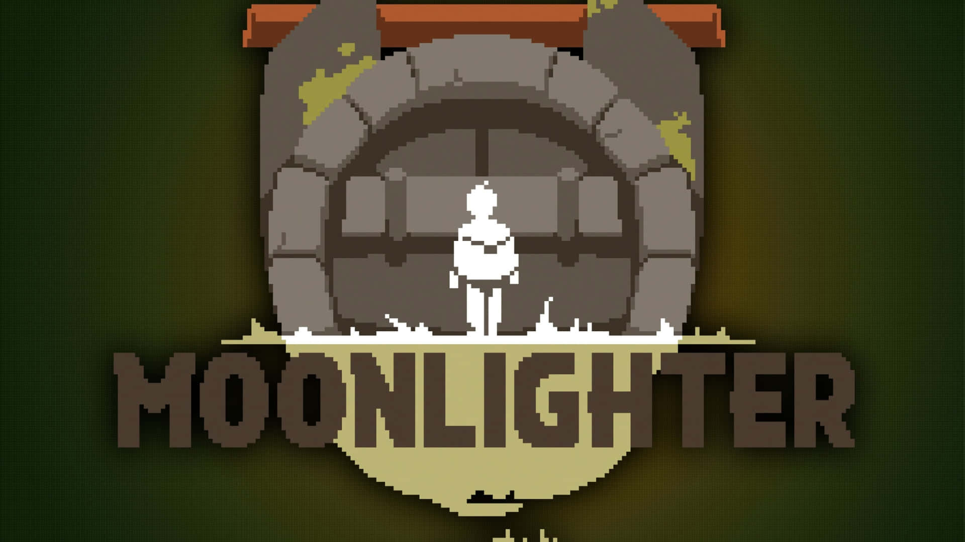 Moonlighter, pixelated white figure, stone archway, Full HD Desktop Wallpaper