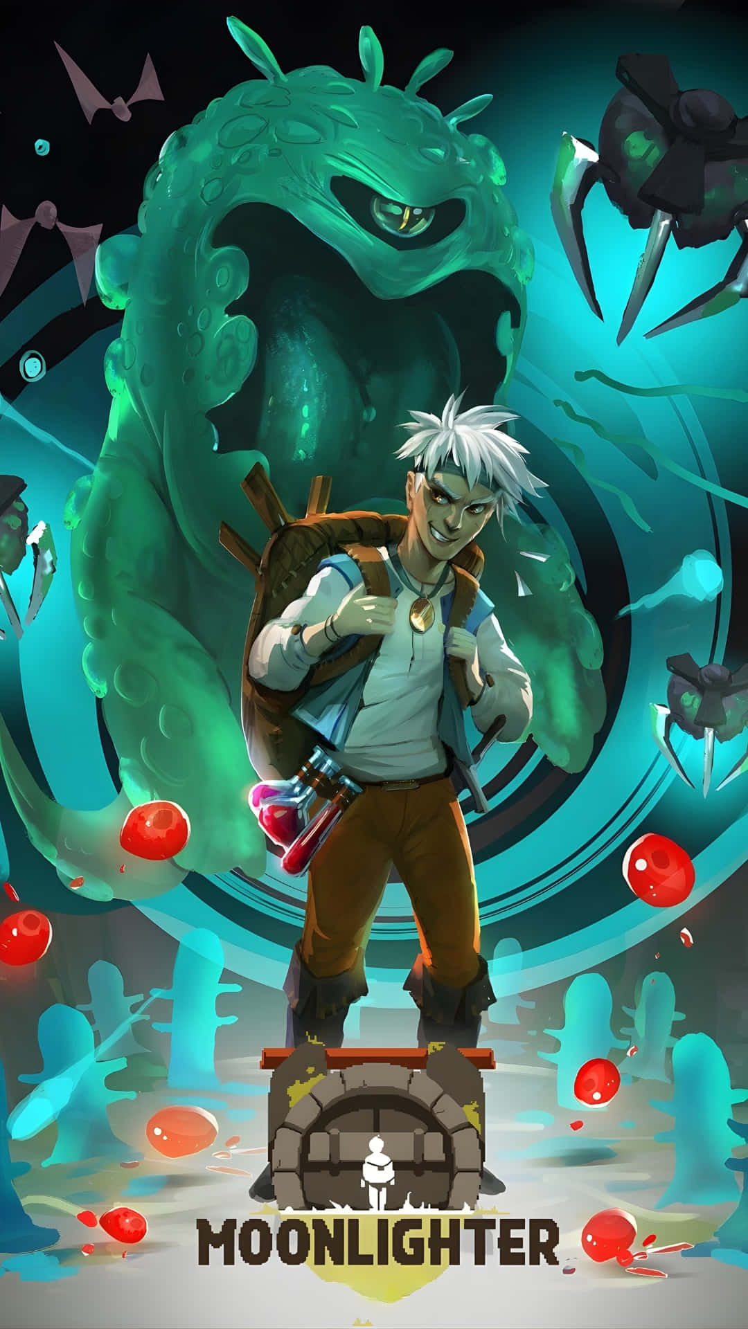 Moonlighter, white-haired adventurer, stone archway, Full HD Phone Wallpaper