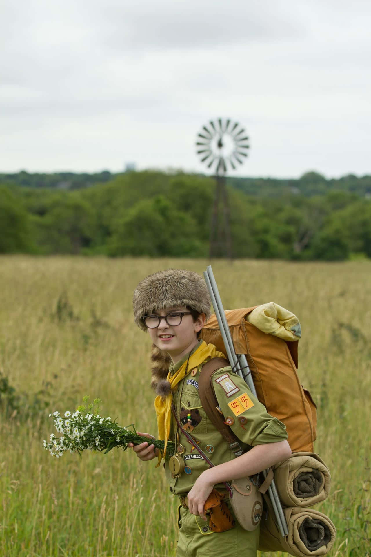 Moonrise Kingdom, scout uniform, wildflowers, Full HD Phone Wallpaper