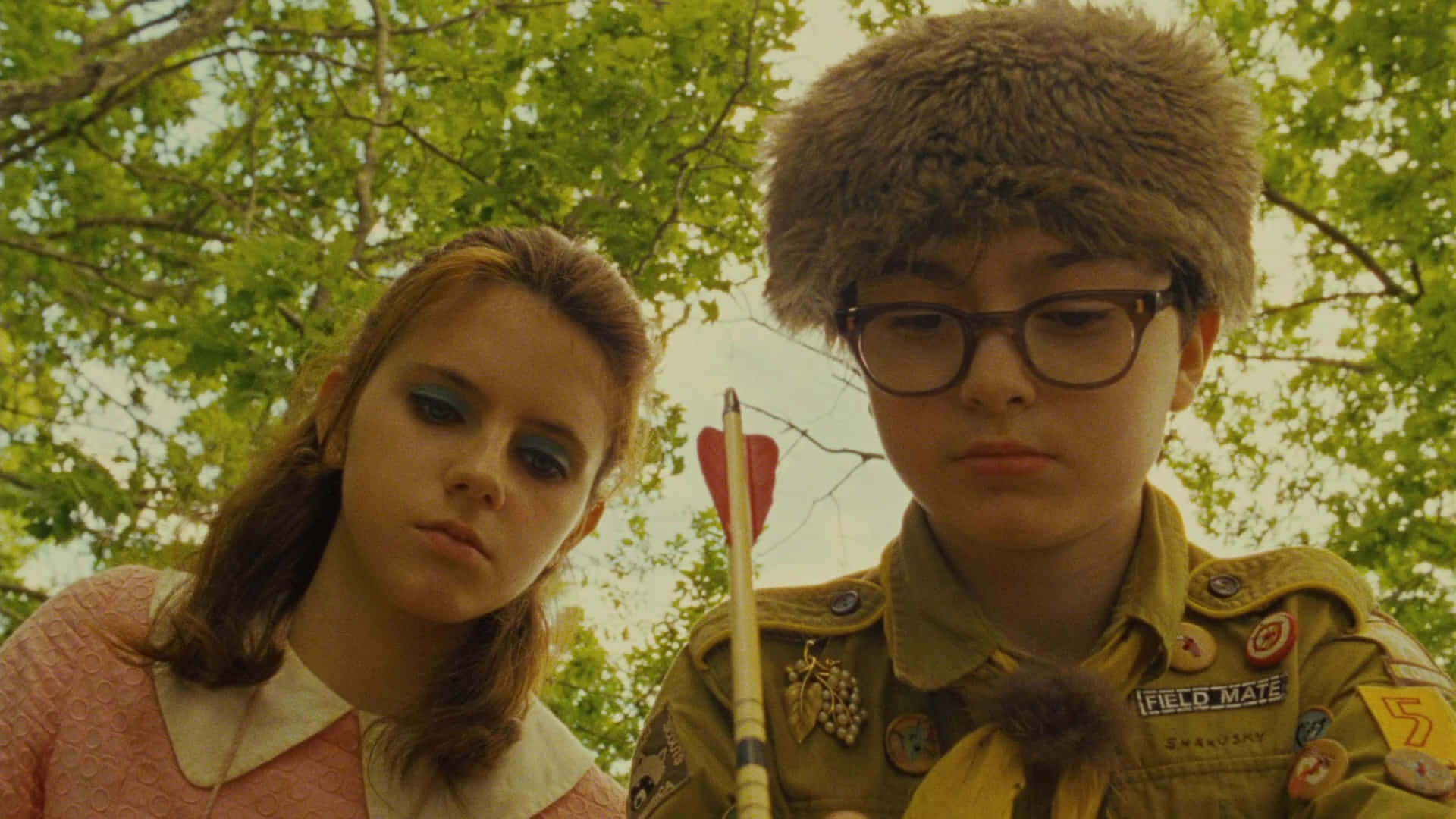 Moonrise Kingdom, scout uniforms, leafy trees, Full HD Desktop Wallpaper