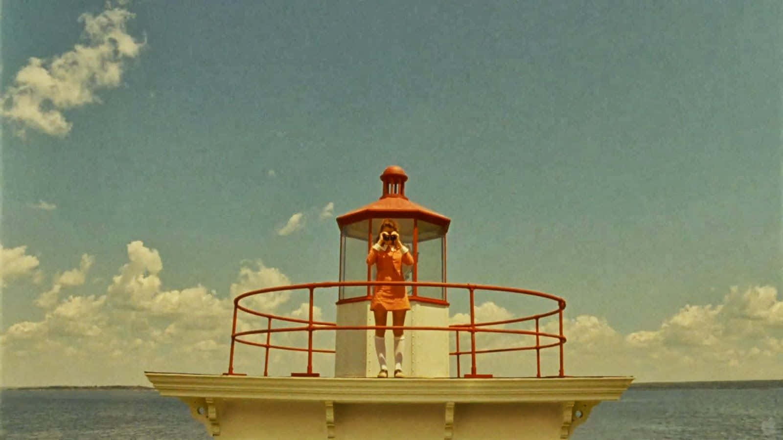 Moonrise Kingdom, orange dress, red railing, HD Desktop Wallpaper