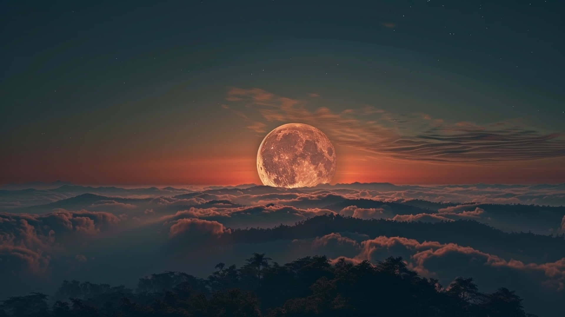 majestic moonrise, mountainous landscape, giant glowing moon, Full HD Desktop Wallpaper