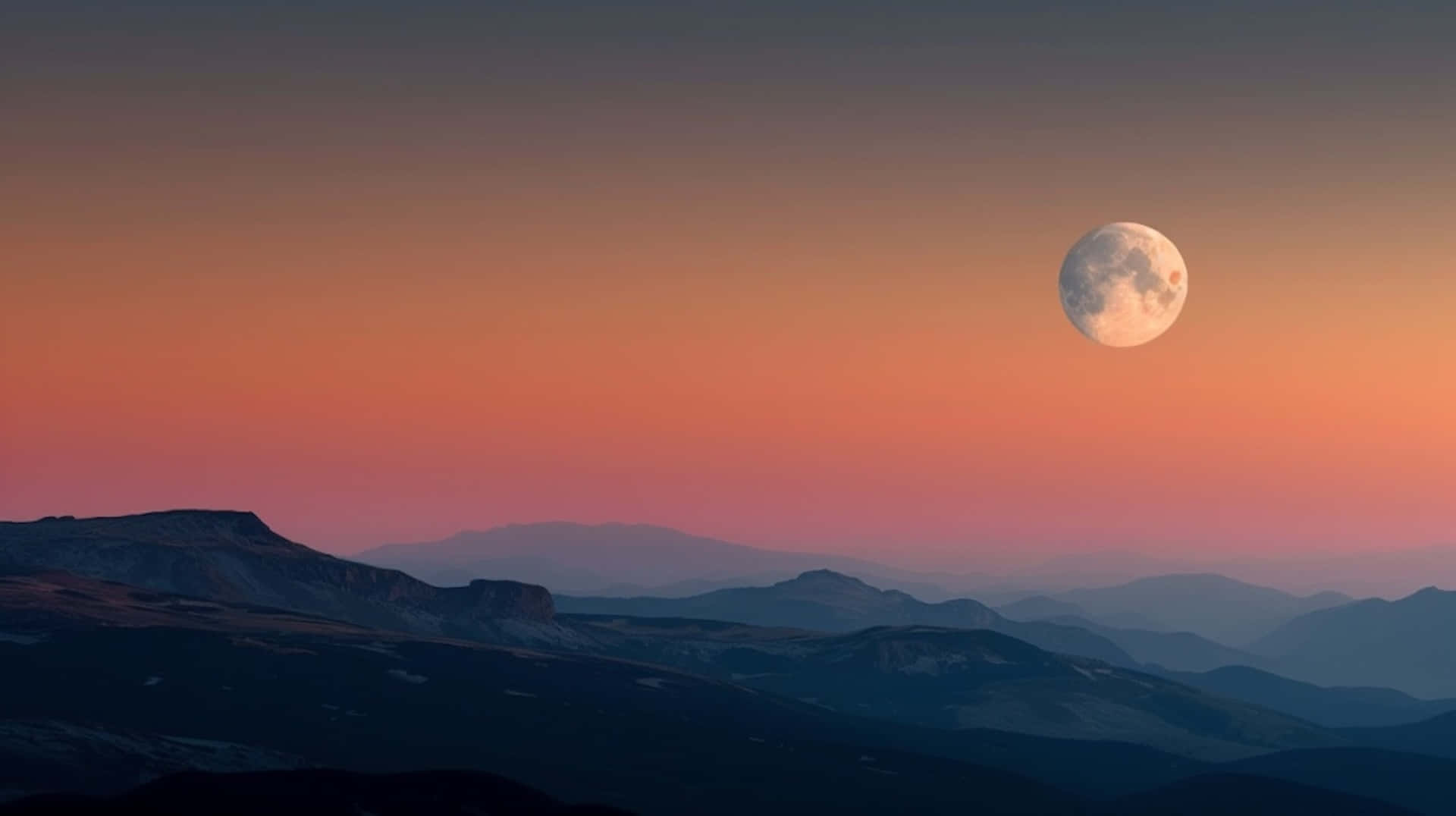 Twilight Moonrise, mountains, full moon, Full HD Desktop Wallpaper