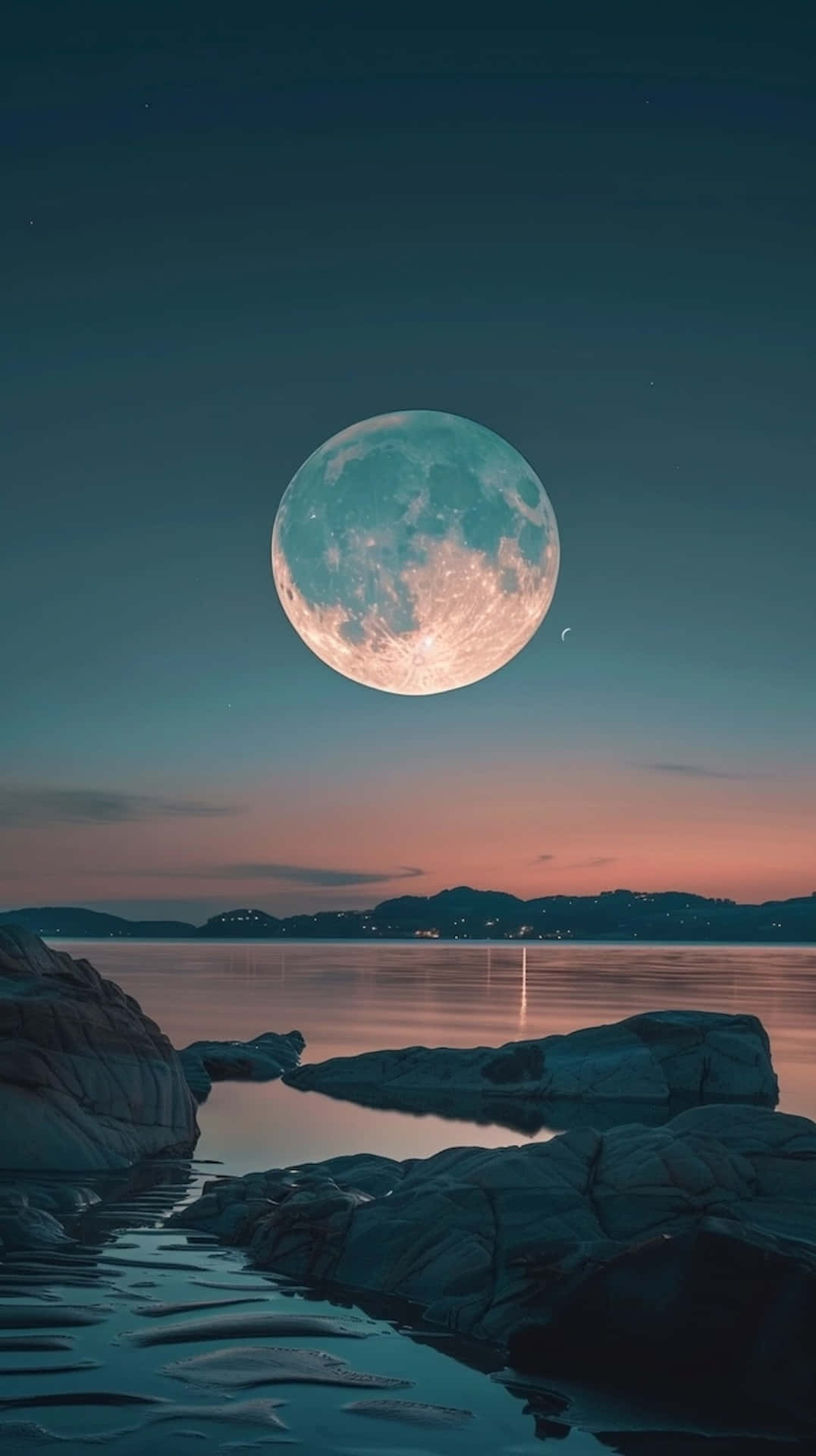 Moonrise, coastline, twilight sea, Full HD Phone Wallpaper