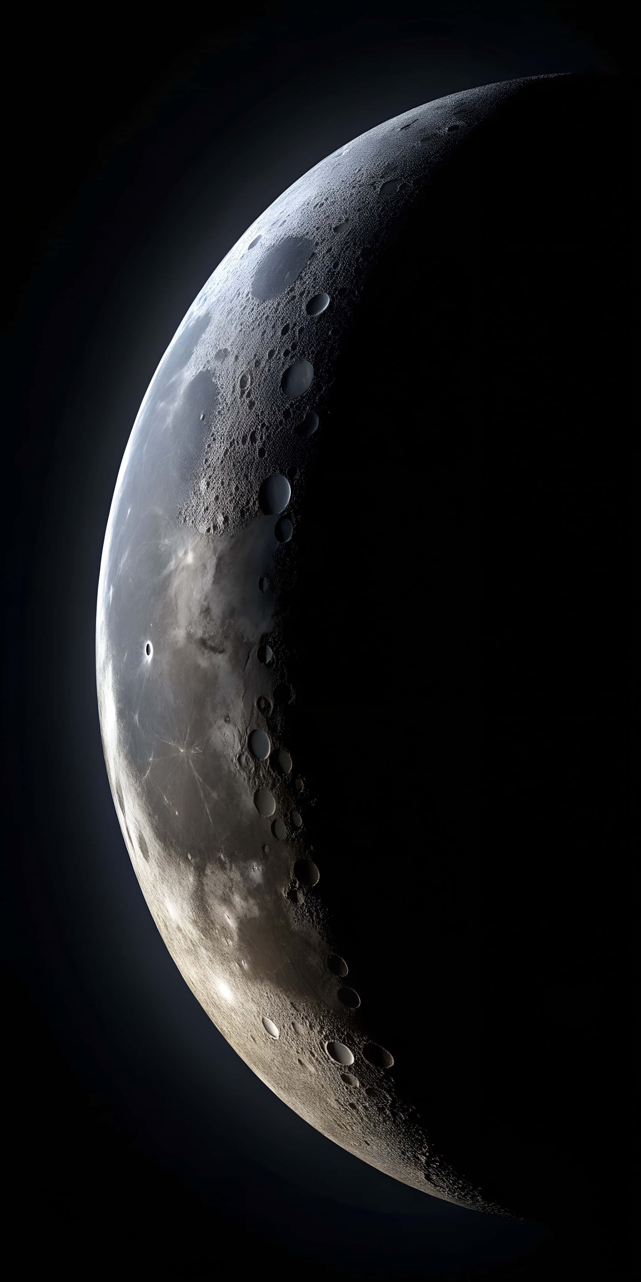 crescent moon, craters, shadows, 4K Phone Wallpaper