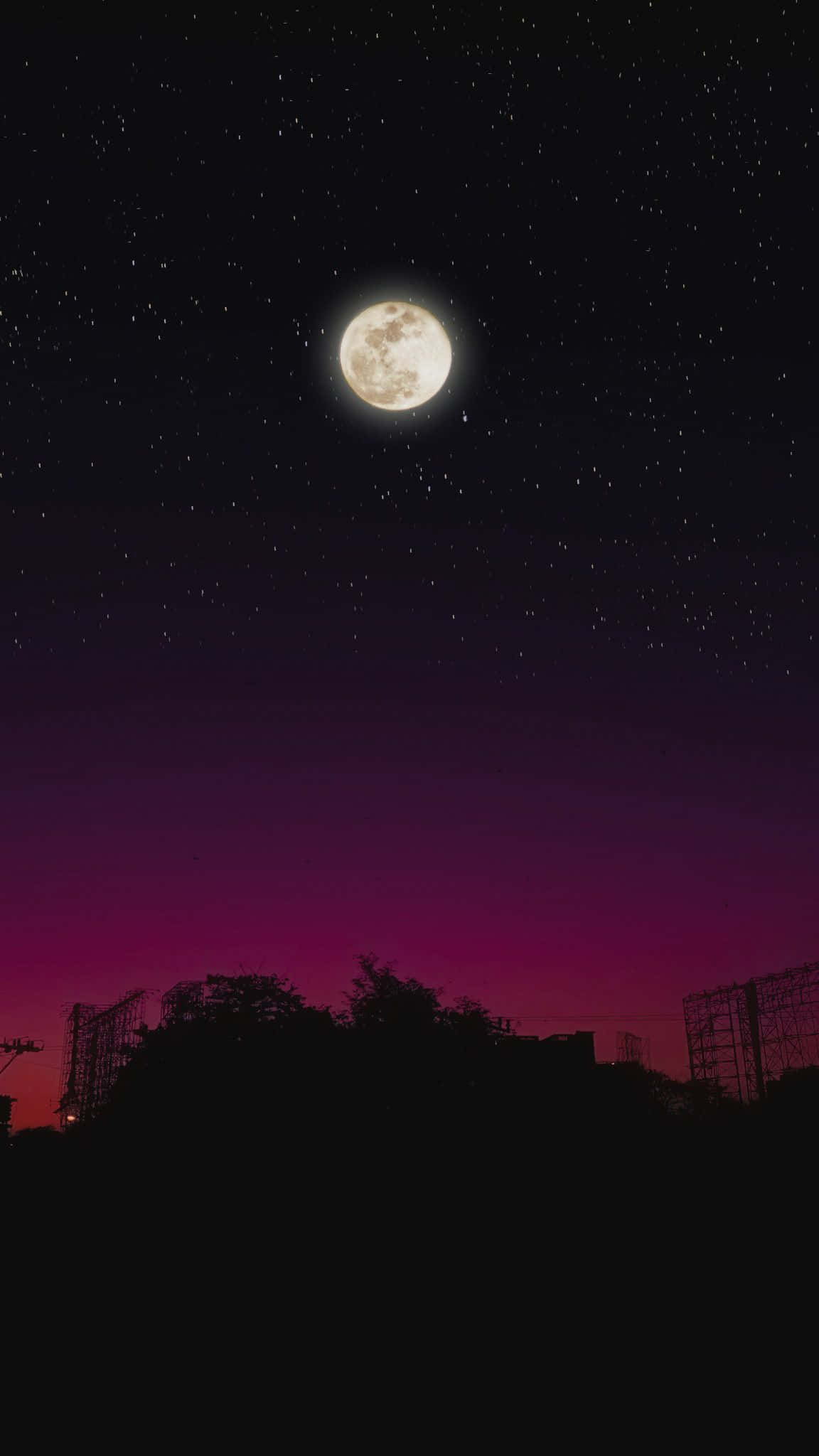 Starry Moonrise, full moon, starry night sky, Full HD Phone Wallpaper