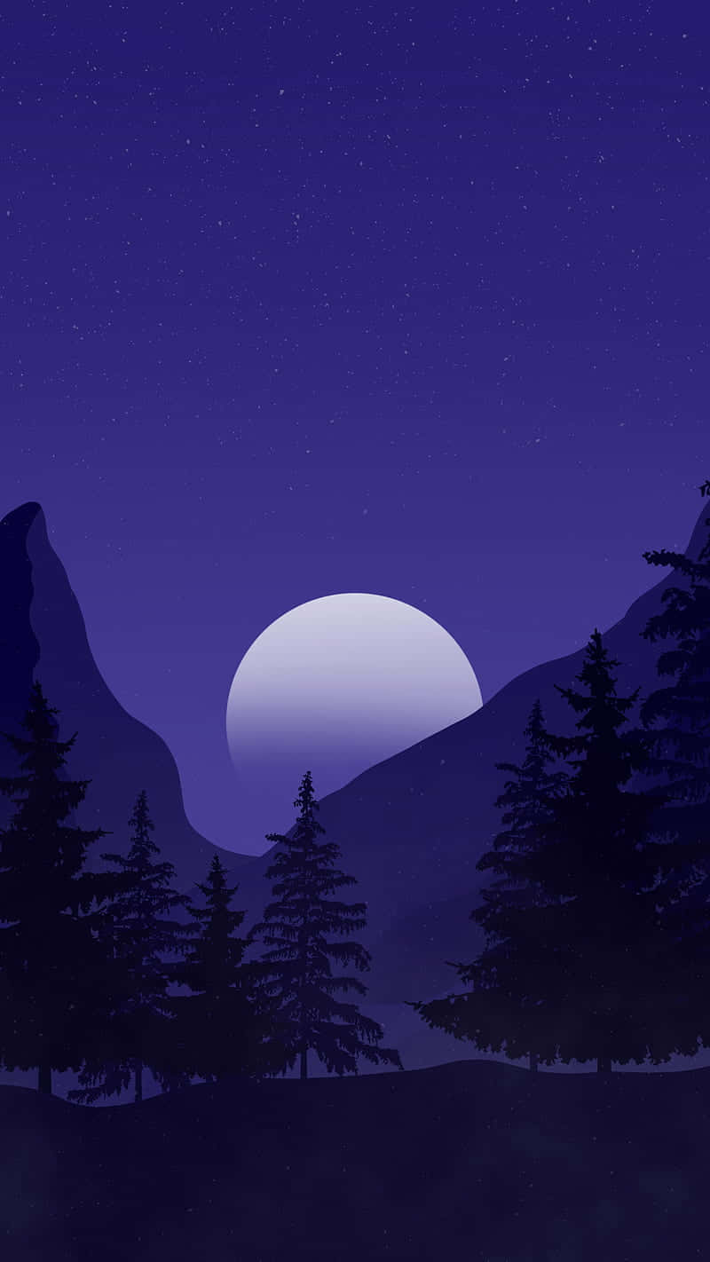 purple mountain moonrise, pale moon, dark mountain peaks, HD Phone Wallpaper
