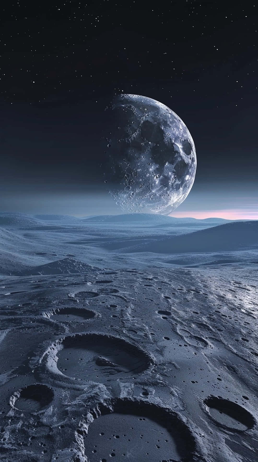 Moonset, lunar landscape, giant moon, Full HD Phone Wallpaper