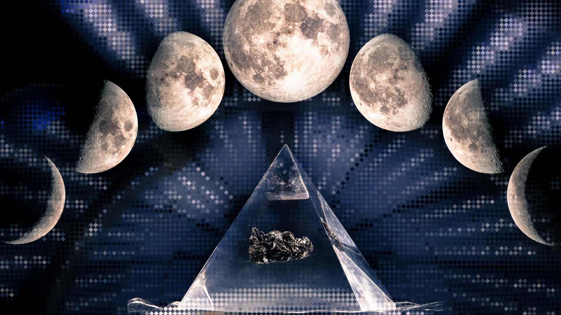 Moon Phase, crystal pyramid, dark rock, Full HD Desktop Wallpaper