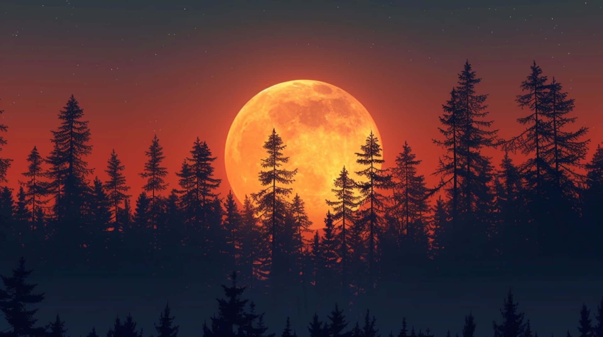 Moonset, forest, pine trees, Full HD Desktop Wallpaper