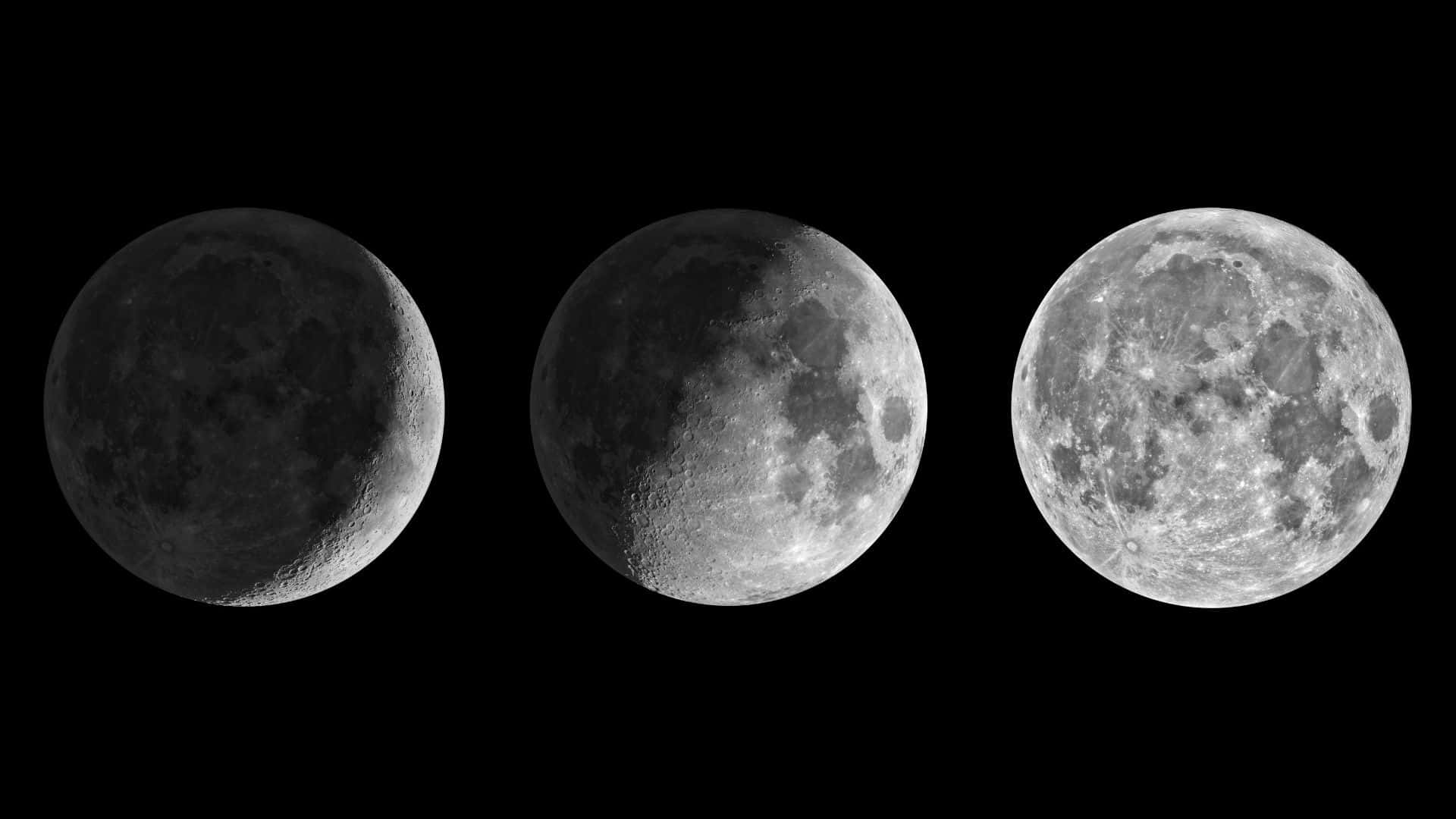 Moon Phase, black background, craters, Full HD Desktop Wallpaper
