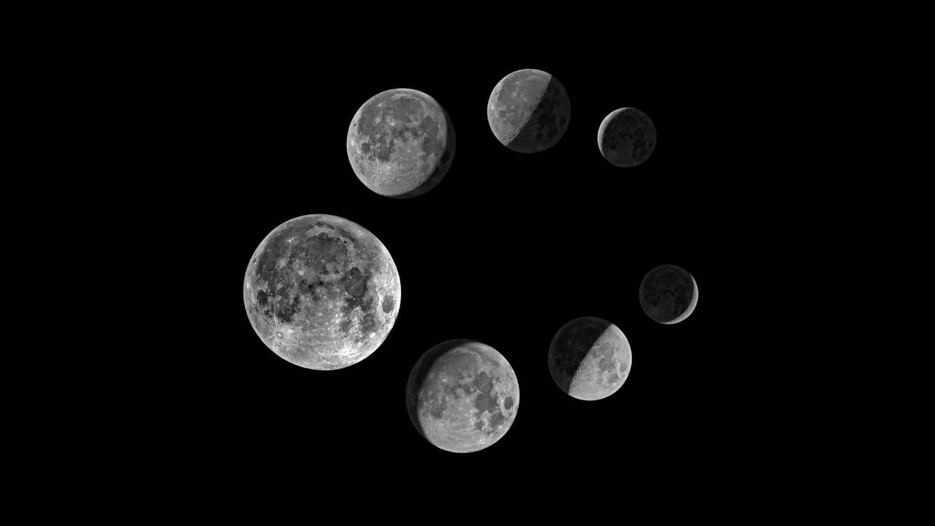 Moon Phase, monochrome, various phases, Full HD Desktop Wallpaper