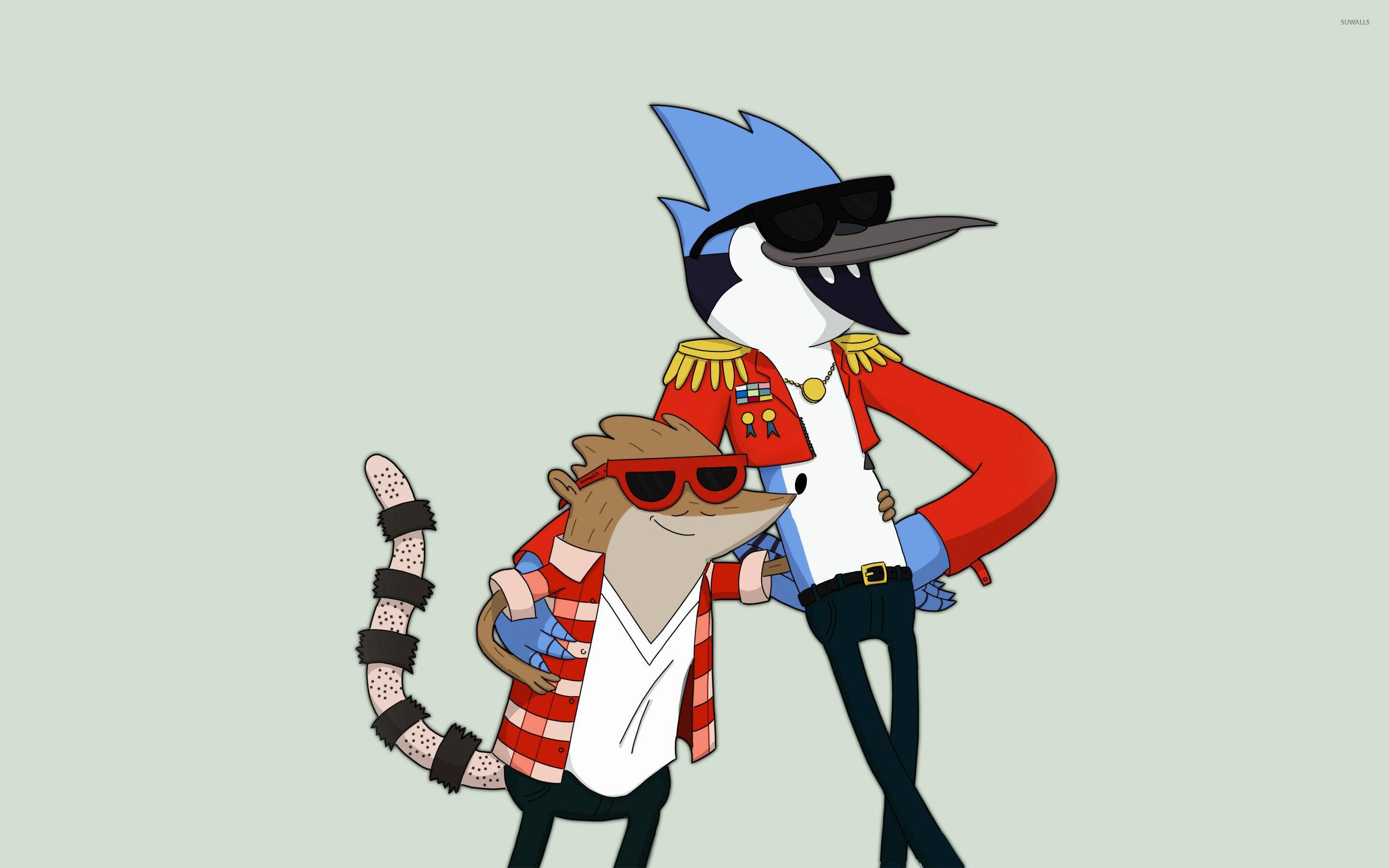 Mordecai, Rigby, sunglasses, 2K Desktop Wallpaper