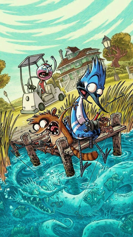 Mordecai, Rigby, golf cart, SD Phone Wallpaper