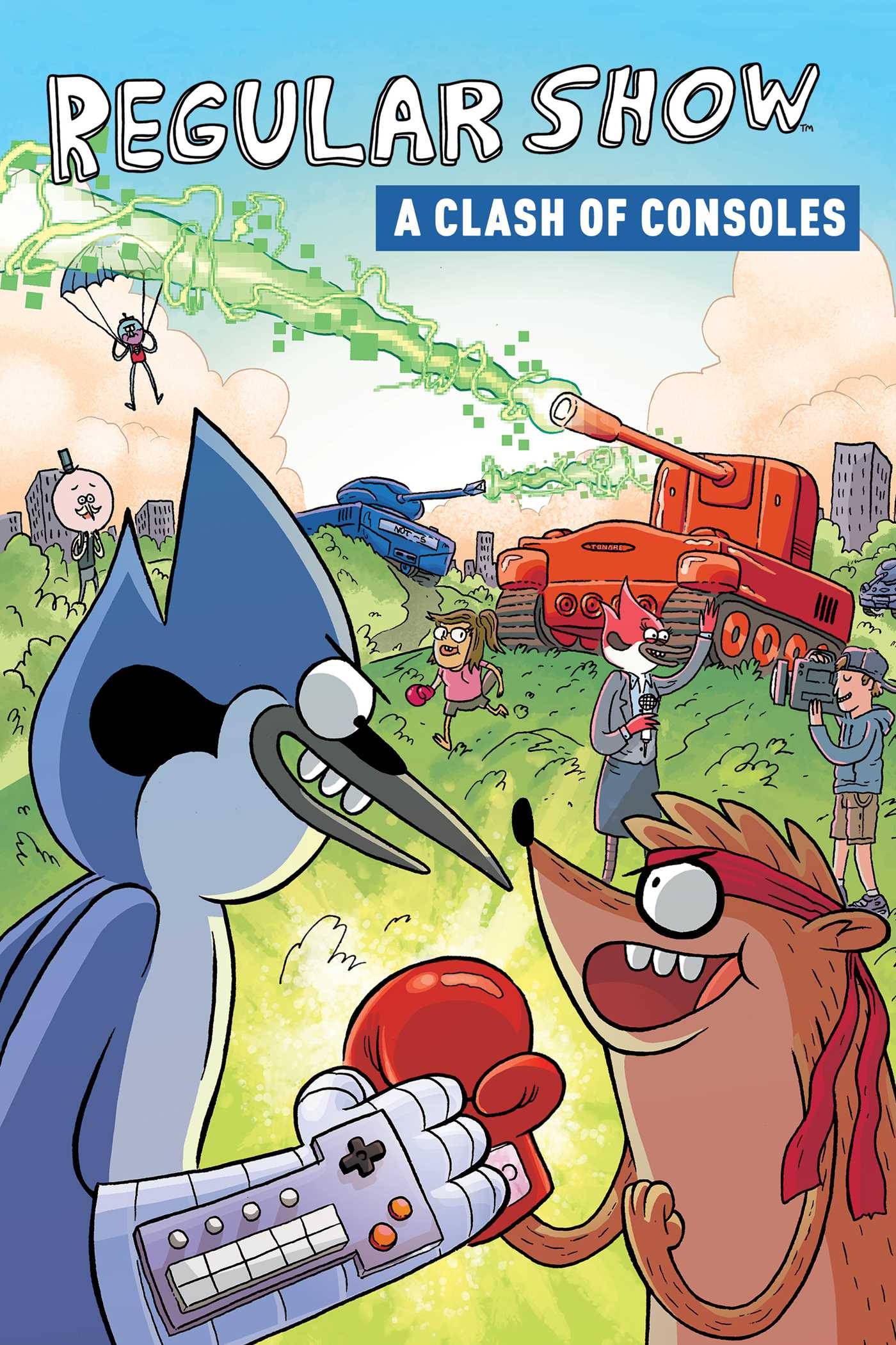 Mordecai and Rigby, game controllers, tanks, Full HD Phone Wallpaper