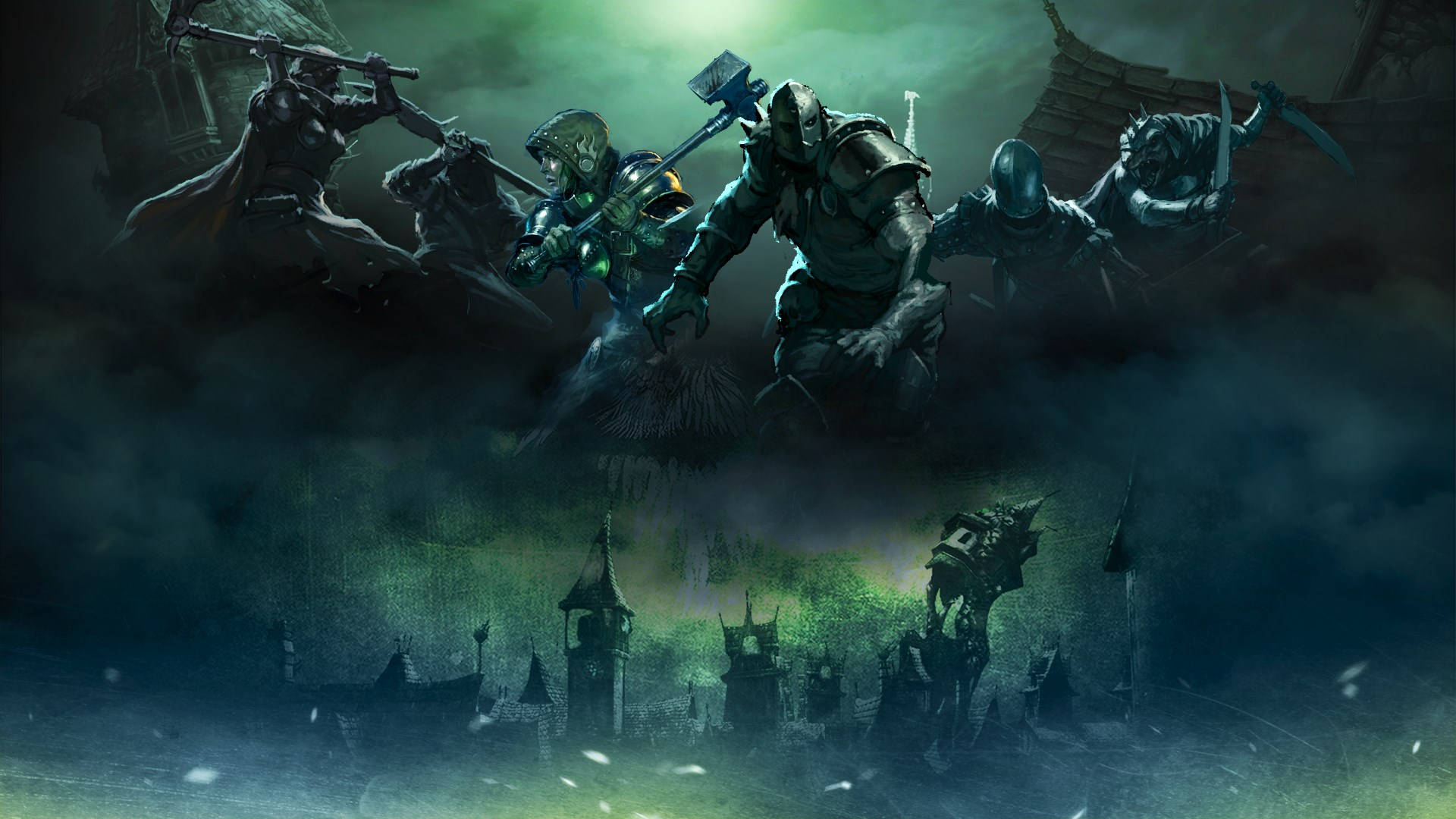 Mordheim City Of The Damned, armored warriors, glowing weapons, Full HD Desktop Wallpaper