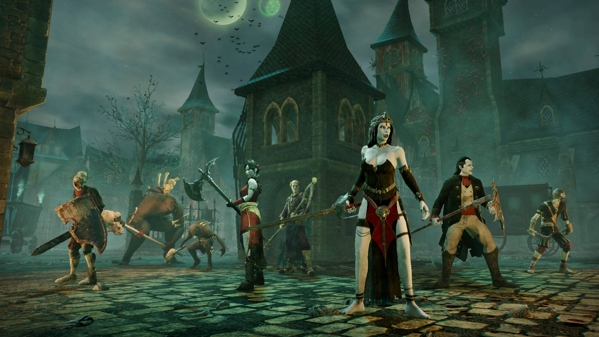 Mordheim City Of The Damned, undead warriors, gothic village square, Full HD Desktop Wallpaper