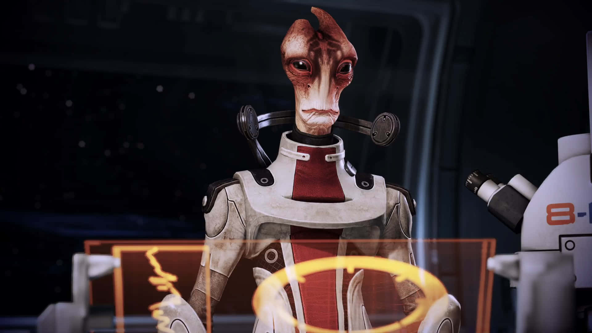 Mordin Solus, red skin, mechanical arms, Full HD Desktop Wallpaper