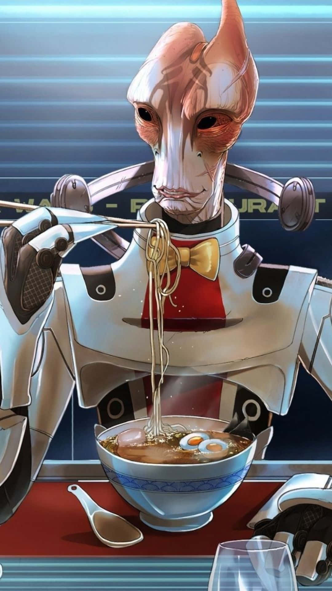 Mordin Solus, white armored suit, yellow bowtie, Full HD Phone Wallpaper