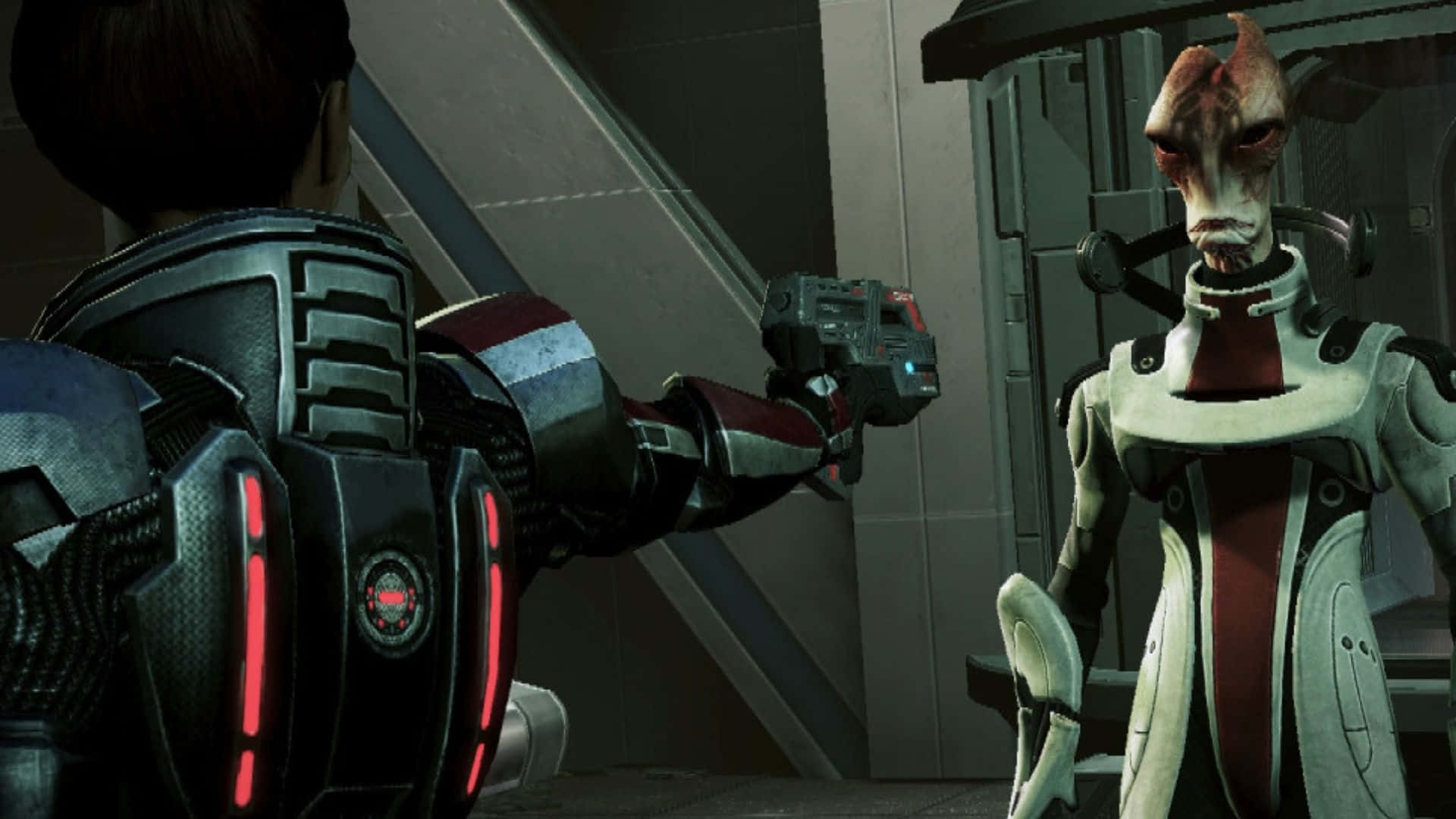 Mordin Solus, futuristic armor, weapon, Full HD Desktop Wallpaper