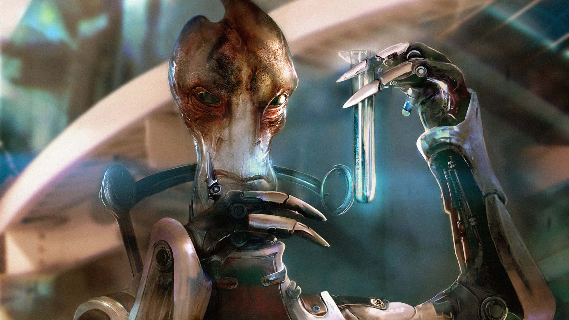 Mordin Solus, biomechanical alien, glowing eyes, Full HD Desktop Wallpaper