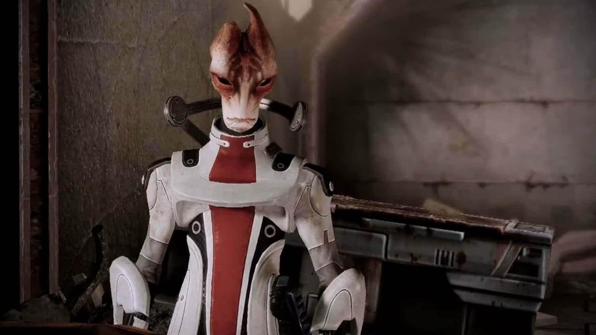 Mordin Solus, red markings, horns, Full HD Desktop Wallpaper