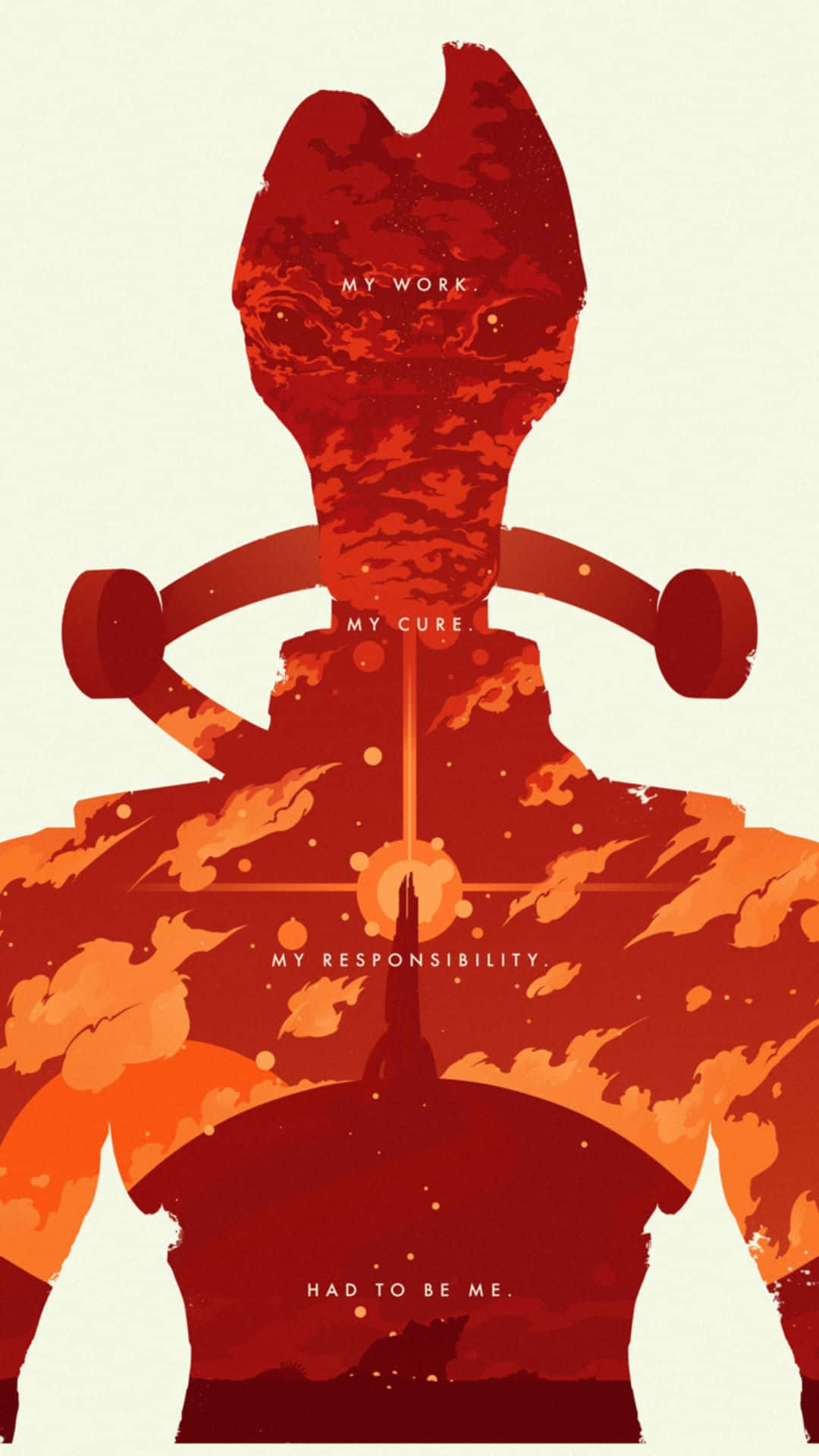 Mordin Solus, red silhouette, cream background, Full HD Phone Wallpaper