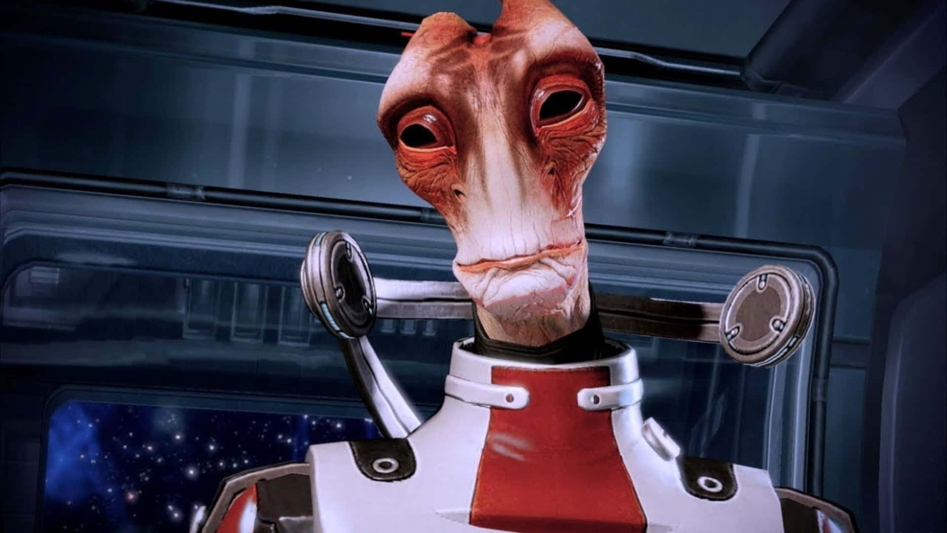 Mordin Solus, red-skinned alien, large eyes, Full HD Desktop Wallpaper