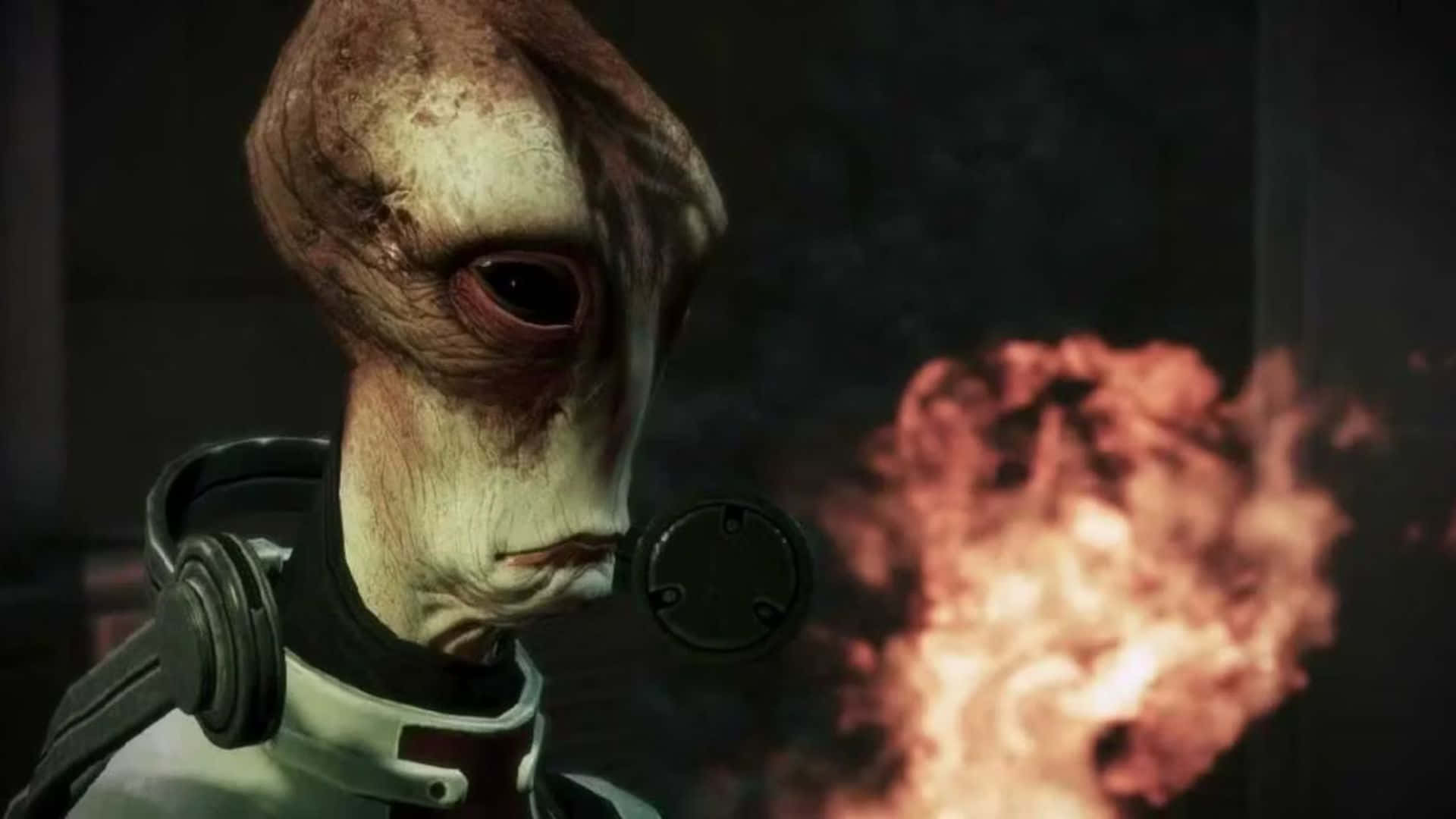 Mordin Solus, orange flame, dimly lit setting, Full HD Desktop Wallpaper