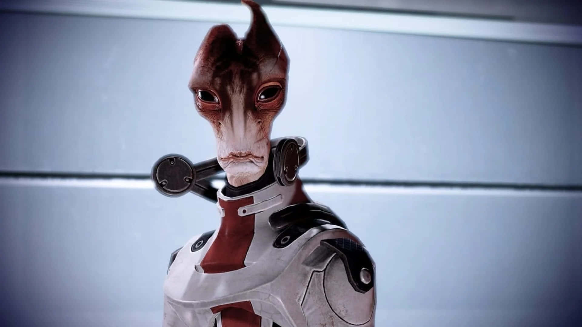 Mordin Solus, red-skinned alien, large eyes, Full HD Desktop Wallpaper