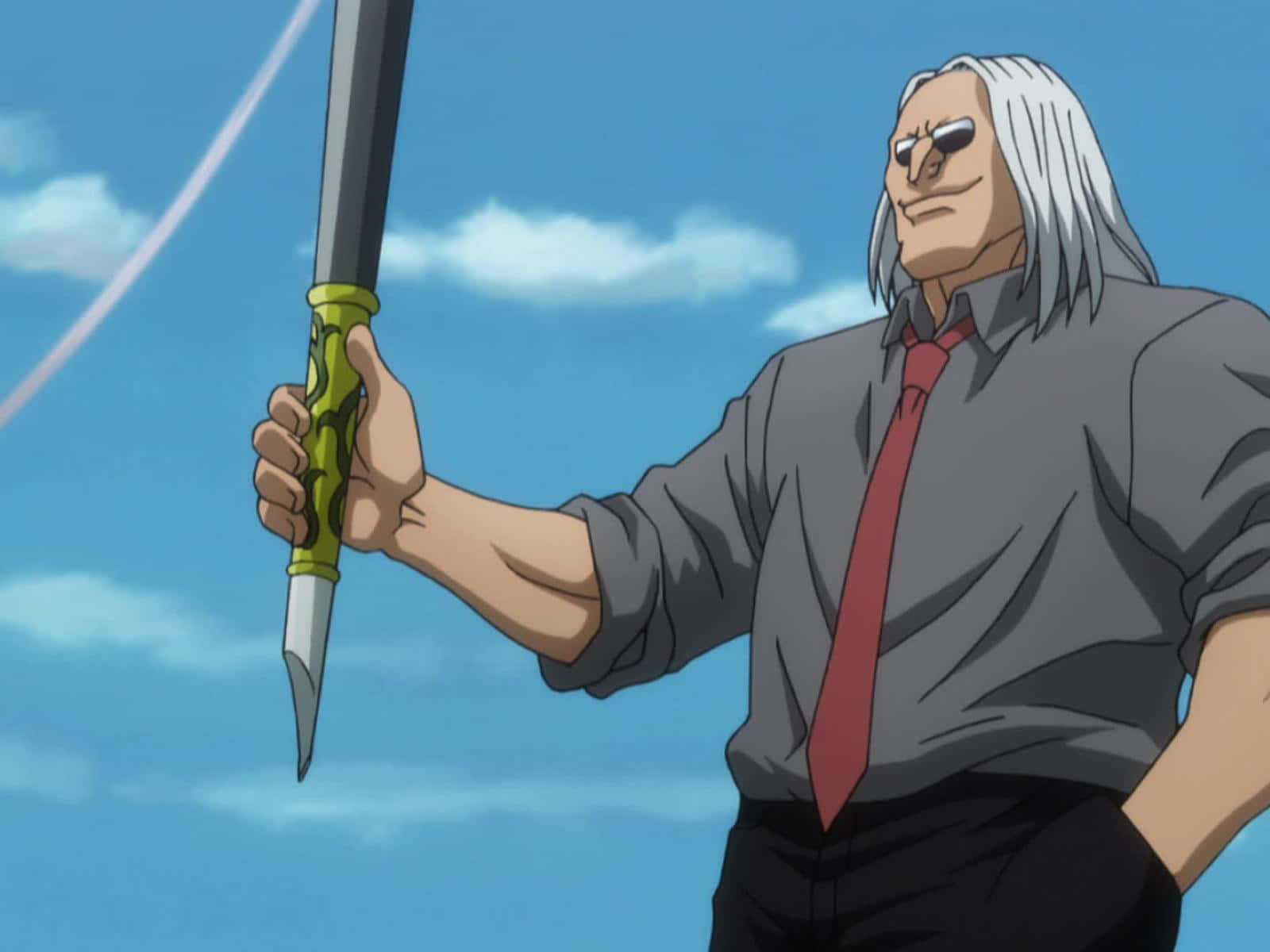 Morel Mackernasey, silver-haired anime man, gray shirt, HD Desktop Wallpaper