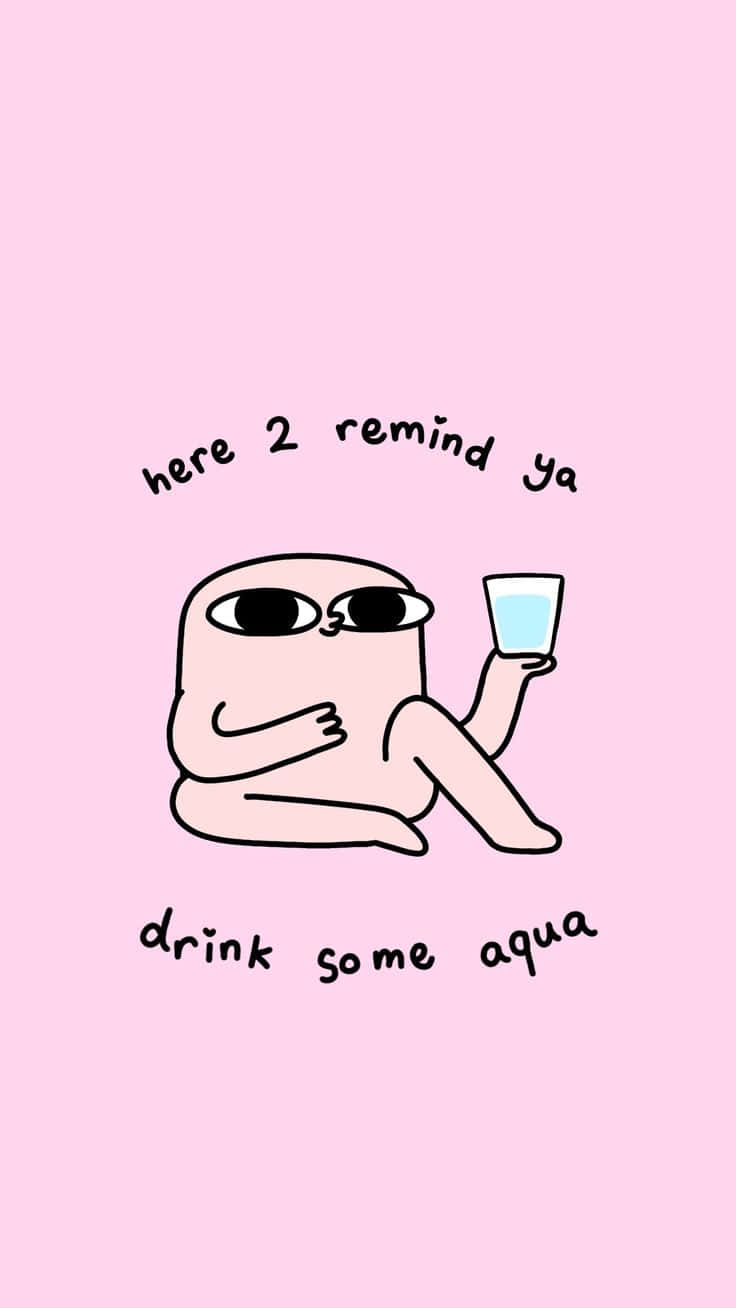 Corny Drink More Water, pink cartoon character, water glass, HD Phone Wallpaper