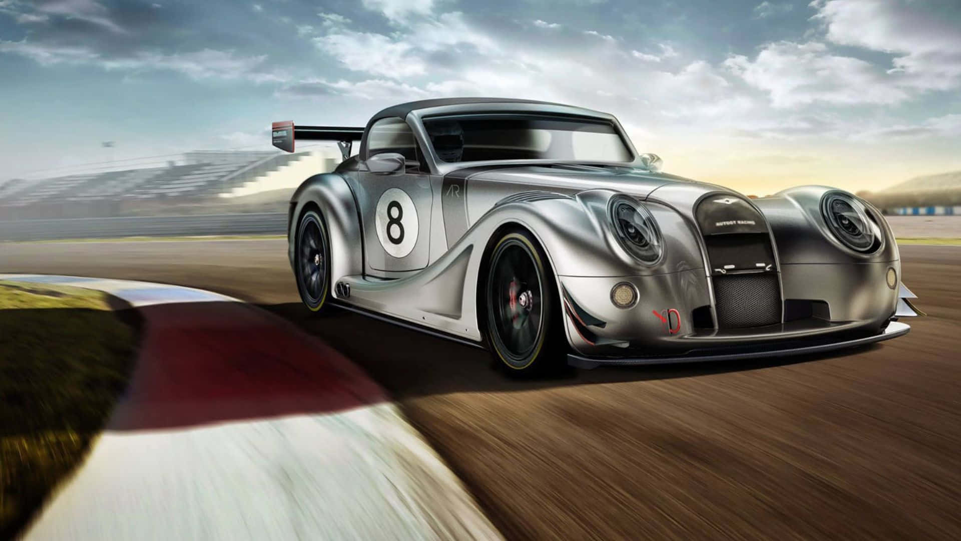 Morgan Aero 8, silver, number 8, Full HD Desktop Wallpaper