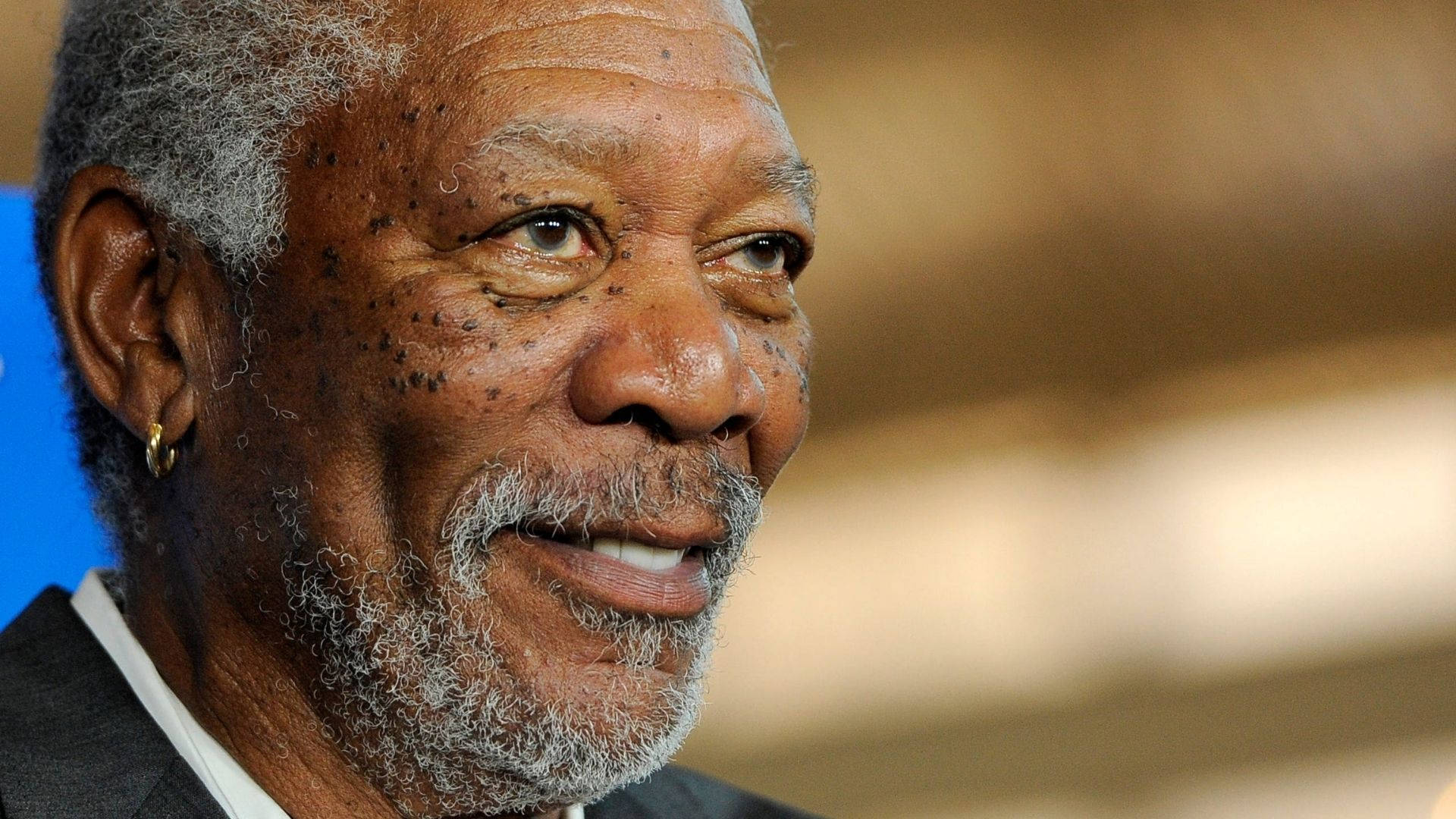 Morgan Freeman, gray beard, gold hoop earring, Full HD Desktop Wallpaper