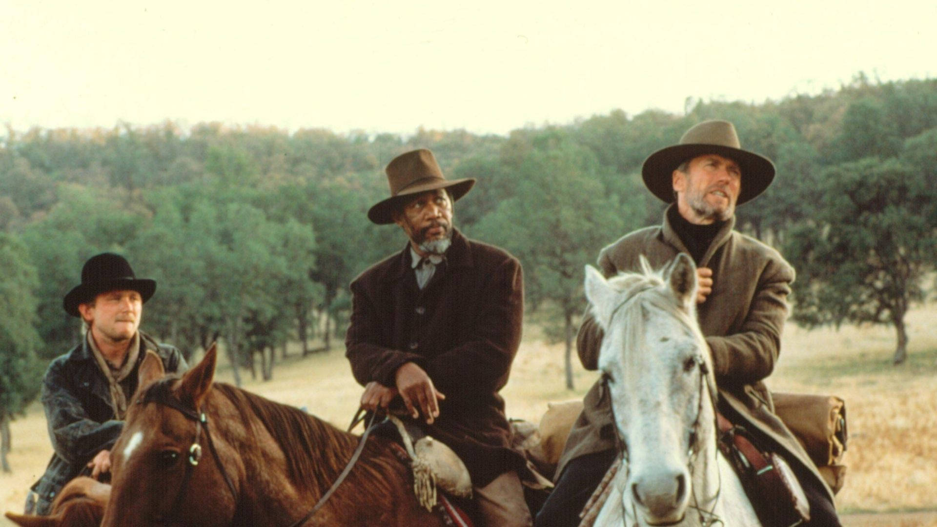 Morgan Freeman, horseback, period hats, Full HD Desktop Wallpaper