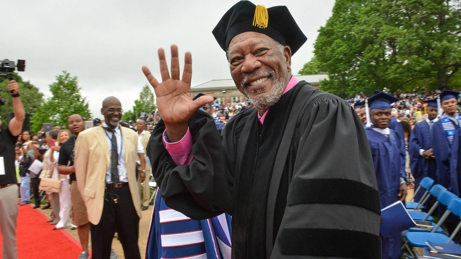 Morgan Freeman, graduation ceremony, outdoor commencement ceremony, Full HD Desktop Wallpaper