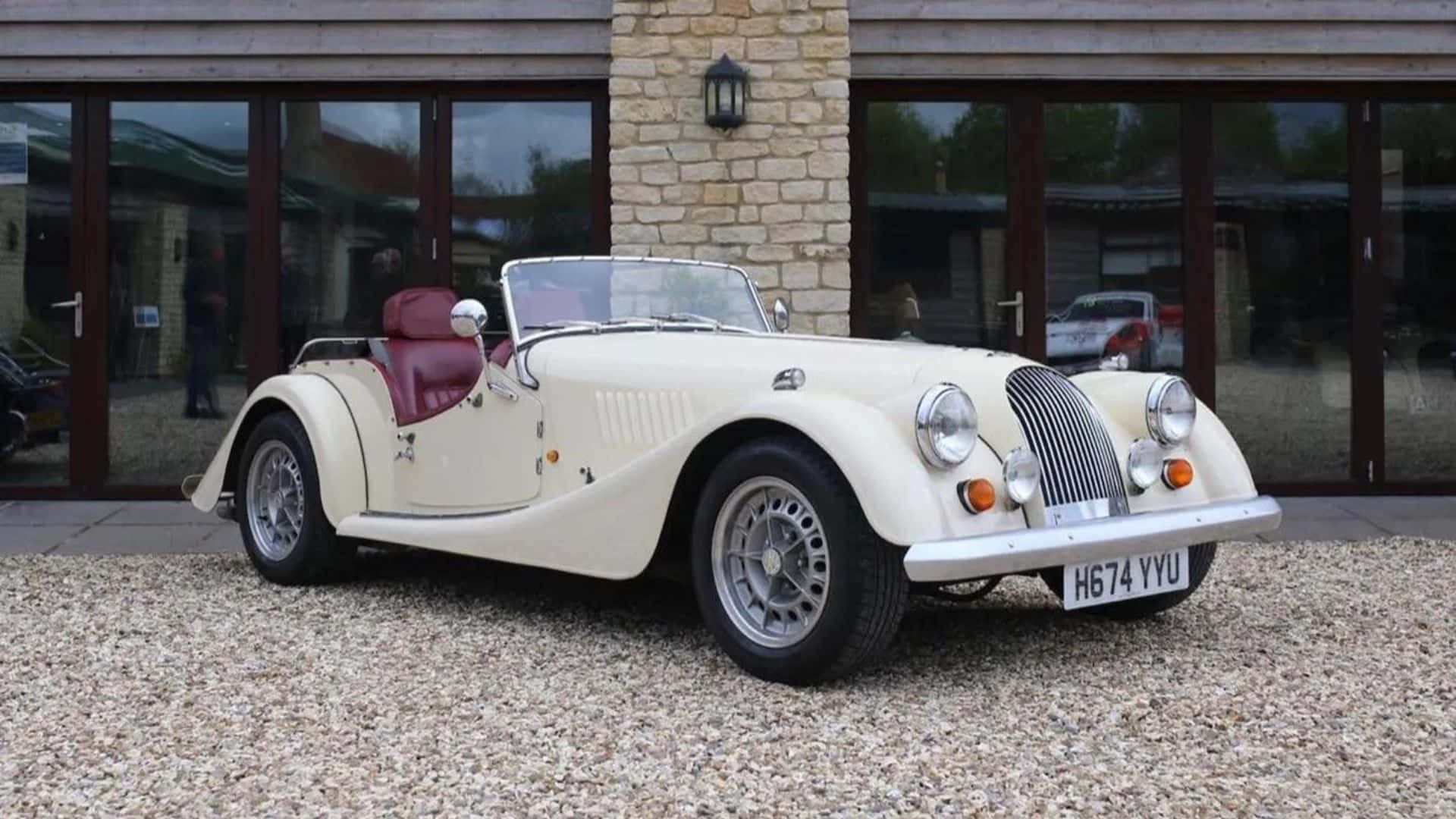 Morgan Plus 8, cream, burgundy leather seats, Full HD Desktop Wallpaper