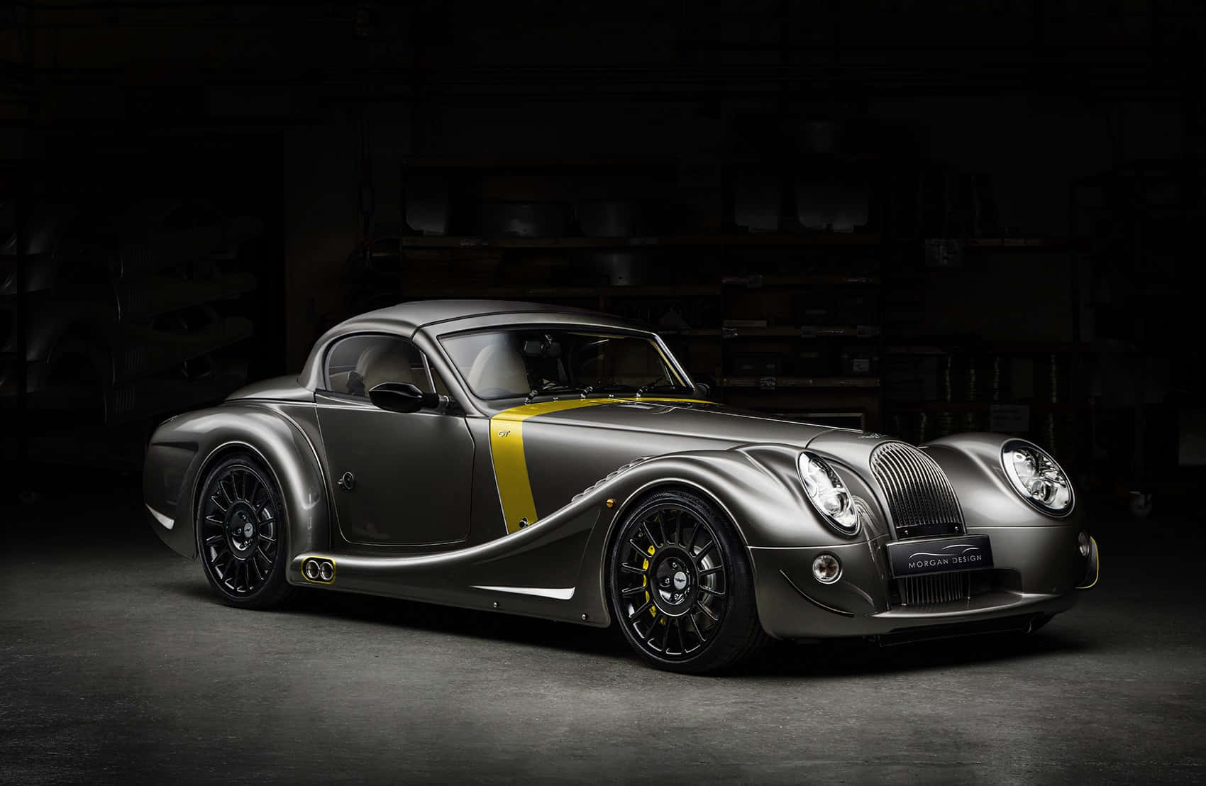 Morgan Plus 8, matte gray, bold yellow stripe, HD Desktop Wallpaper