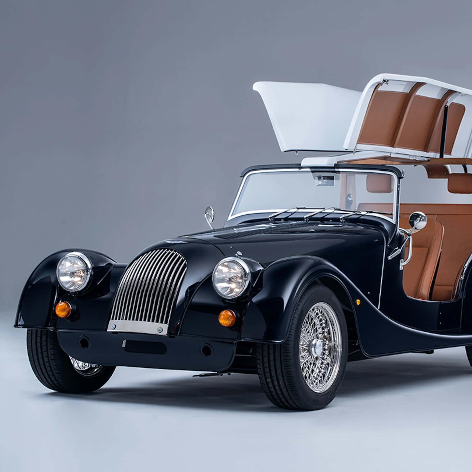 Morgan Plus Four, black, tan leather seats, Full HD Desktop Wallpaper