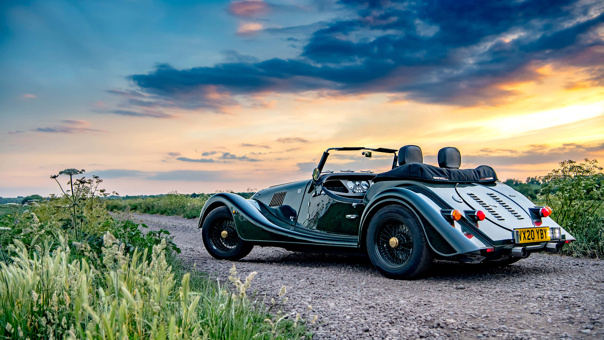 Morgan Plus Four, green, classic convertible sports car, Full HD Desktop Wallpaper