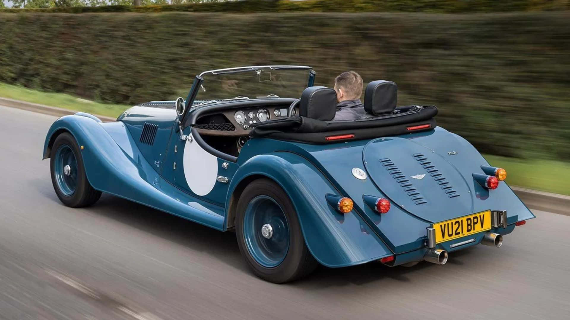 Morgan Plus Four 2020, vintage blue, country road, Full HD Desktop Wallpaper