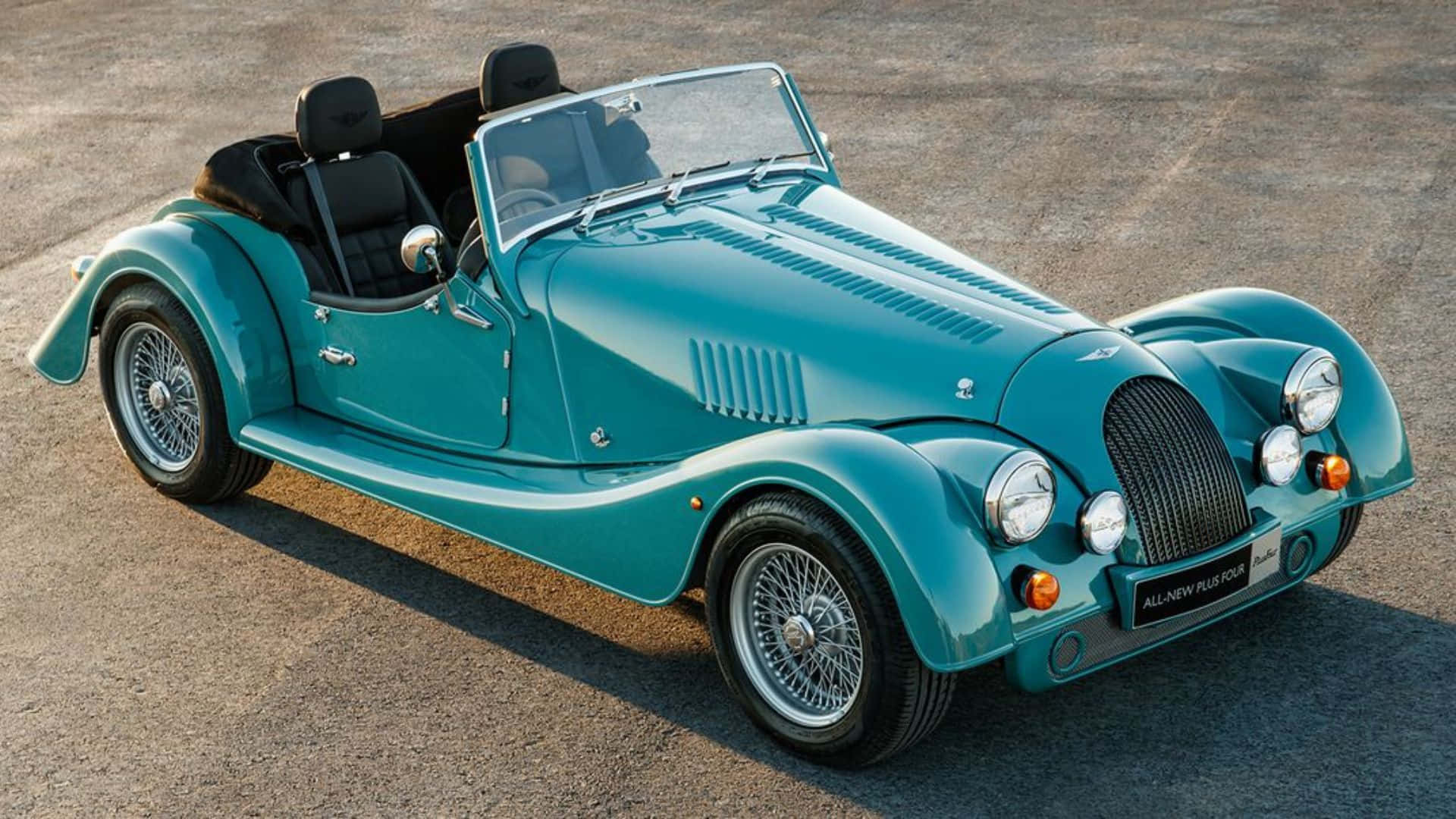 Morgan Plus Four, teal, chrome wire wheels, Full HD Desktop Wallpaper