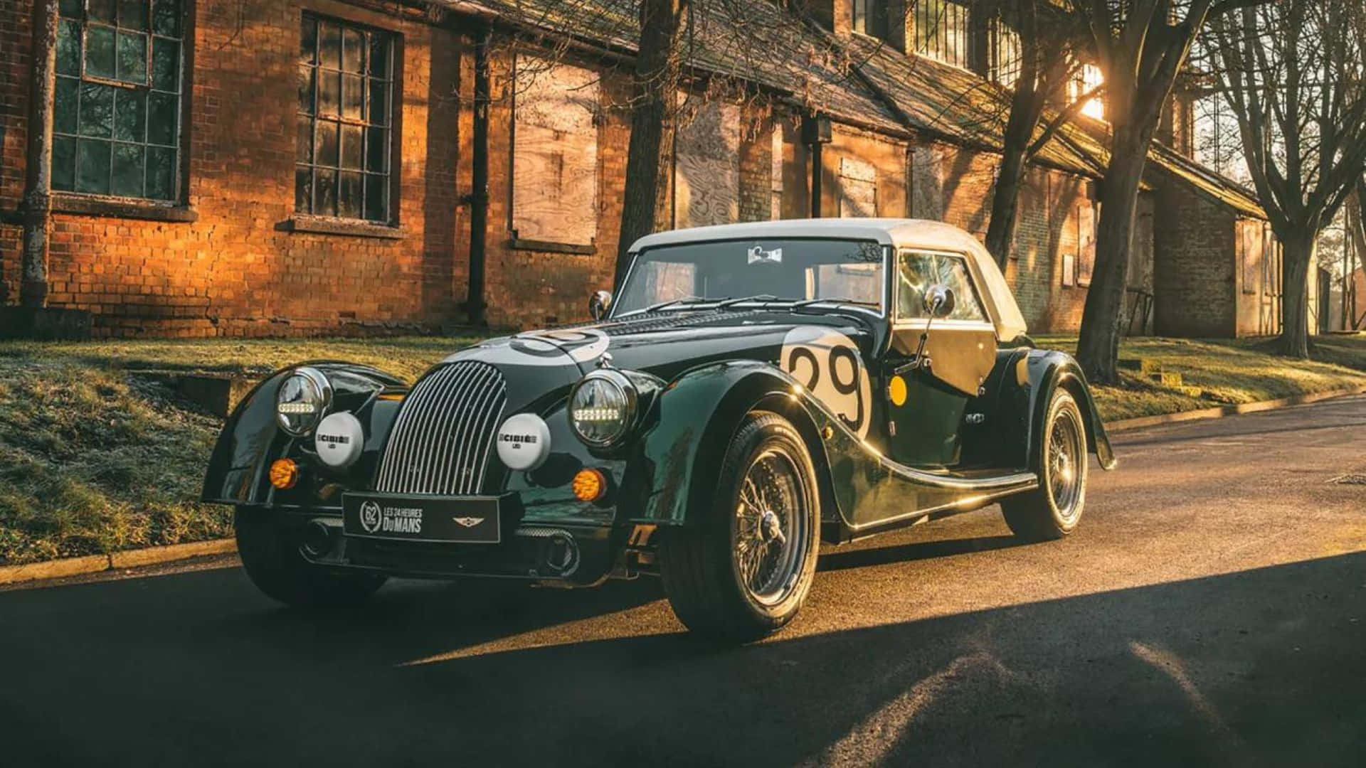 Morgan Plus Four, vintage green, racing number 29, Full HD Desktop Wallpaper