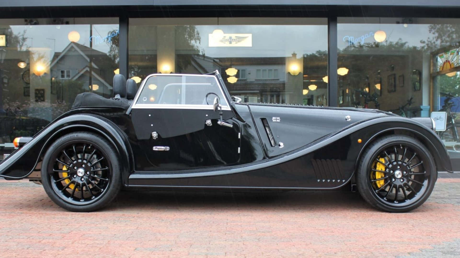 Morgan Plus Six, sleek black, yellow brake calipers, Full HD Desktop Wallpaper