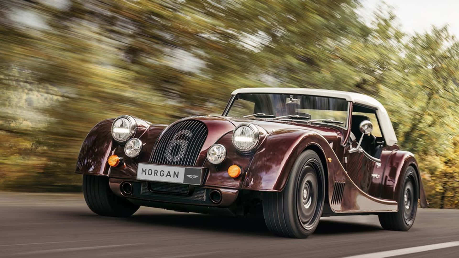 Morgan Plus Six, maroon, white soft top, Full HD Desktop Wallpaper