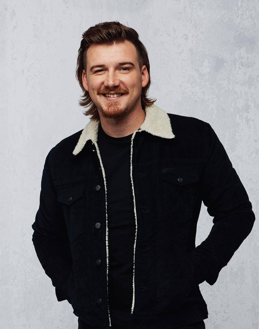 Morgan Wallen, black shearling jacket, mustache, SD Phone Wallpaper