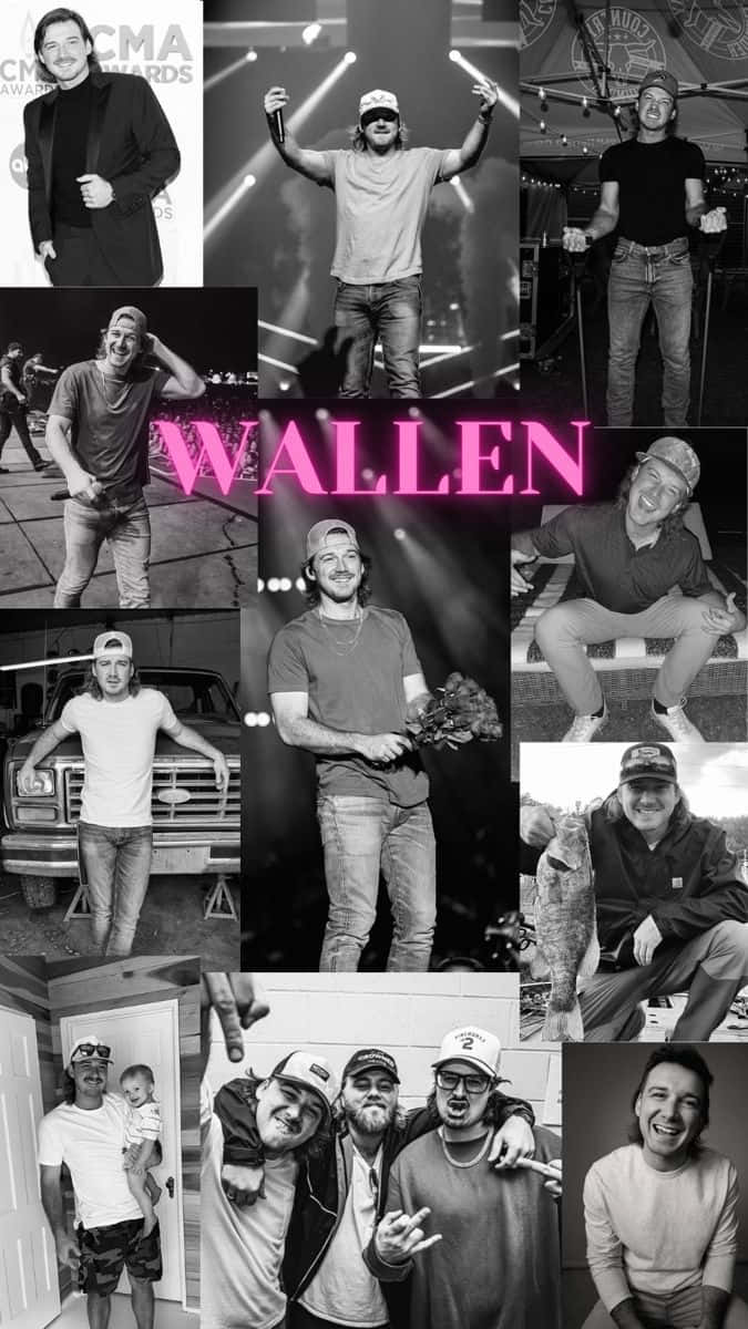 Morgan Wallen, WALLEN, black and white photo collage, SD Phone Wallpaper
