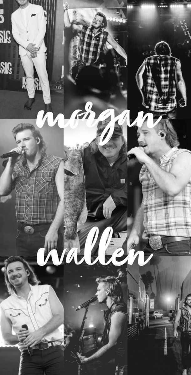Morgan Wallen, black and white collage, candid and performance moments, SD Phone Wallpaper